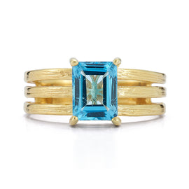 14K Gold 1.3CT 8x6mm 2.5CT Blue Topaz Cocktail Ring