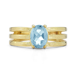 14K Gold 1.5CT Oval Blue Topaz Cocktail Ring