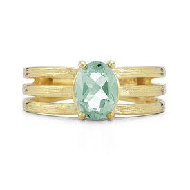 14K Gold 1.1CT Oval Green Amethyst Cocktail Ring