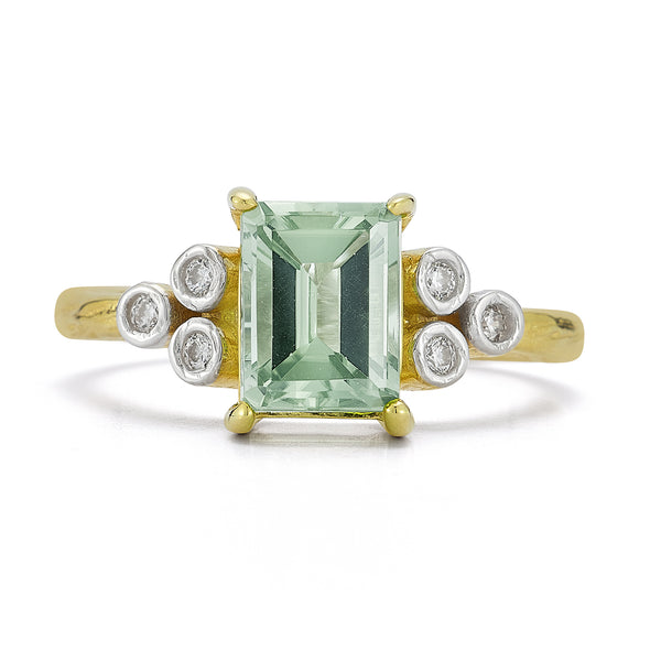 14K Gold 0.09 ct. tw. Diamond & 1.5CT Green Amethyst Cocktail Ring