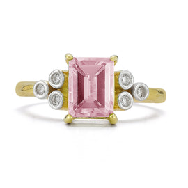 14K Gold 0.09 ct. tw. Diamond & 1.0CT Rose Quartz Cocktail Ring