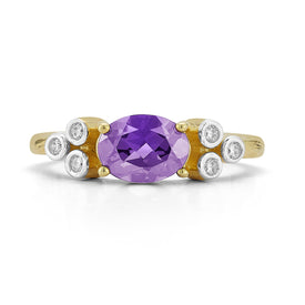 14K Gold 0.09 ct. tw. Diamond & 1.14CT Amethyst Cocktail Ring