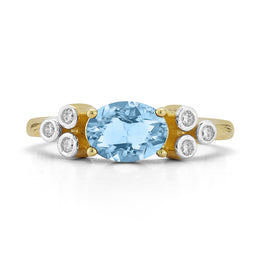 14K Gold 0.09 ct. tw. Diamond & 1.5CT Blue Topaz Cocktail Ring