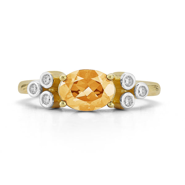 14K Gold 0.09 ct. tw. Diamond & 1.17CT Citrine Cocktail Ring