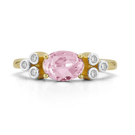 14K Gold 0.09 ct. tw. Diamond & 1.11CT Rose Quartz Cocktail Ring