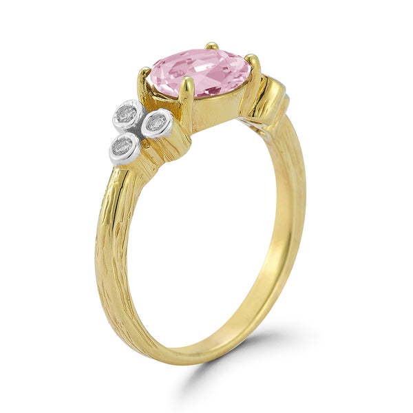 14K Gold 0.09 ct. tw. Diamond & 1.11CT Rose Quartz Cocktail Ring