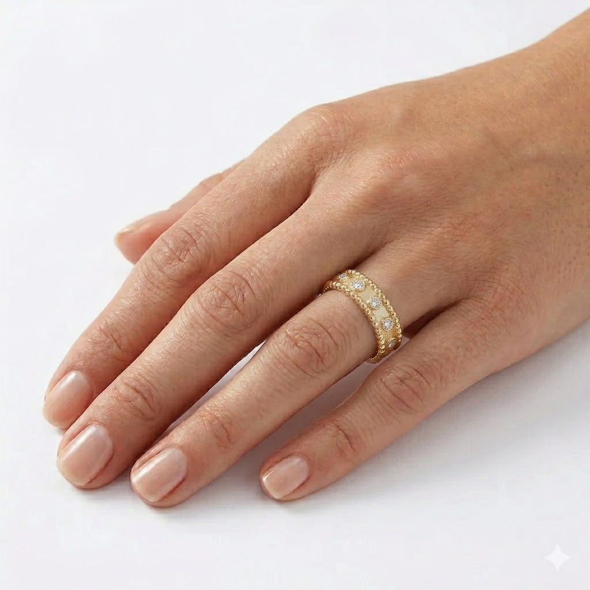14K Gold 0.13 ct. tw. Lab Grown 5.5mm Beaded Ring