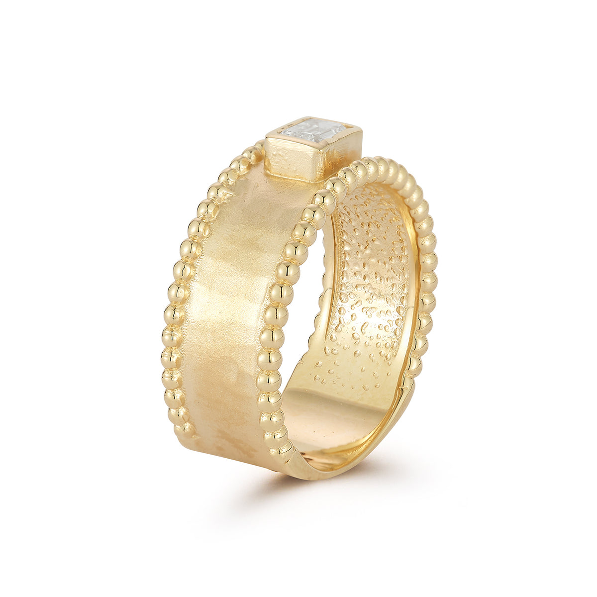 14K Gold 0.25 ct. tw. Lab Grown 8mm Rectangle Diamond Beaded Ring