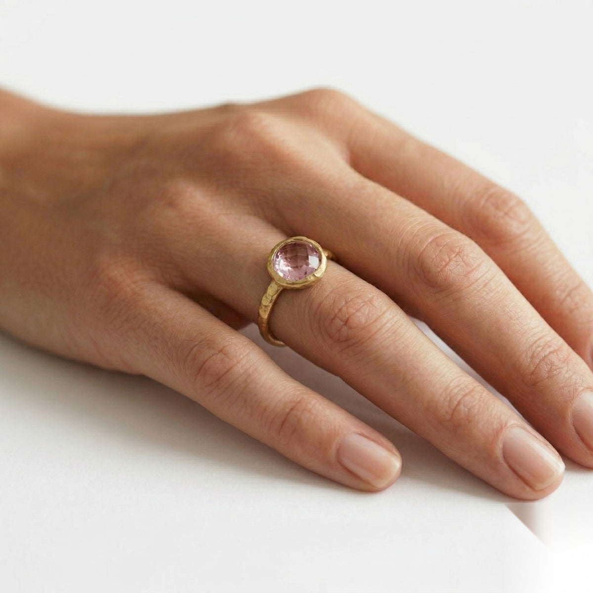 14K Gold 3.12 ct. tw. Rose Quartz Color Ring