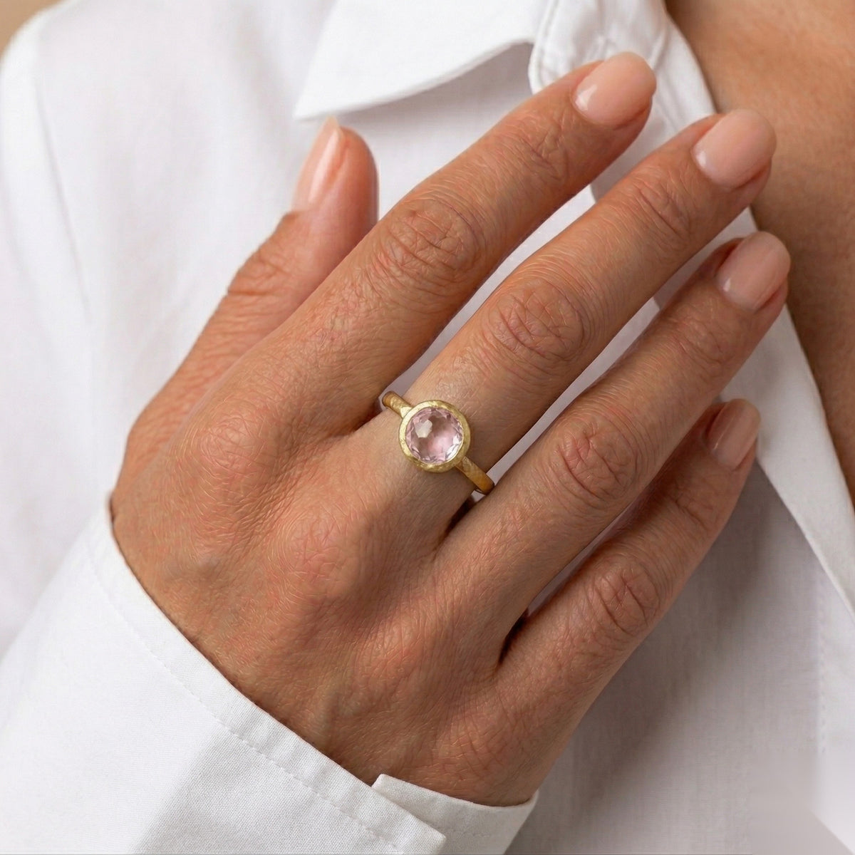 14K Gold 3.12 ct. tw. Rose Quartz Color Ring