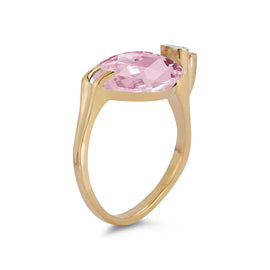 14K Gold 0.06 ct. tw. Diamond & 6.5CT Rose Quartz Cocktail Ring