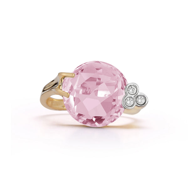 14K Gold 0.06 ct. tw. Diamond & 6.5CT Rose Quartz Cocktail Ring