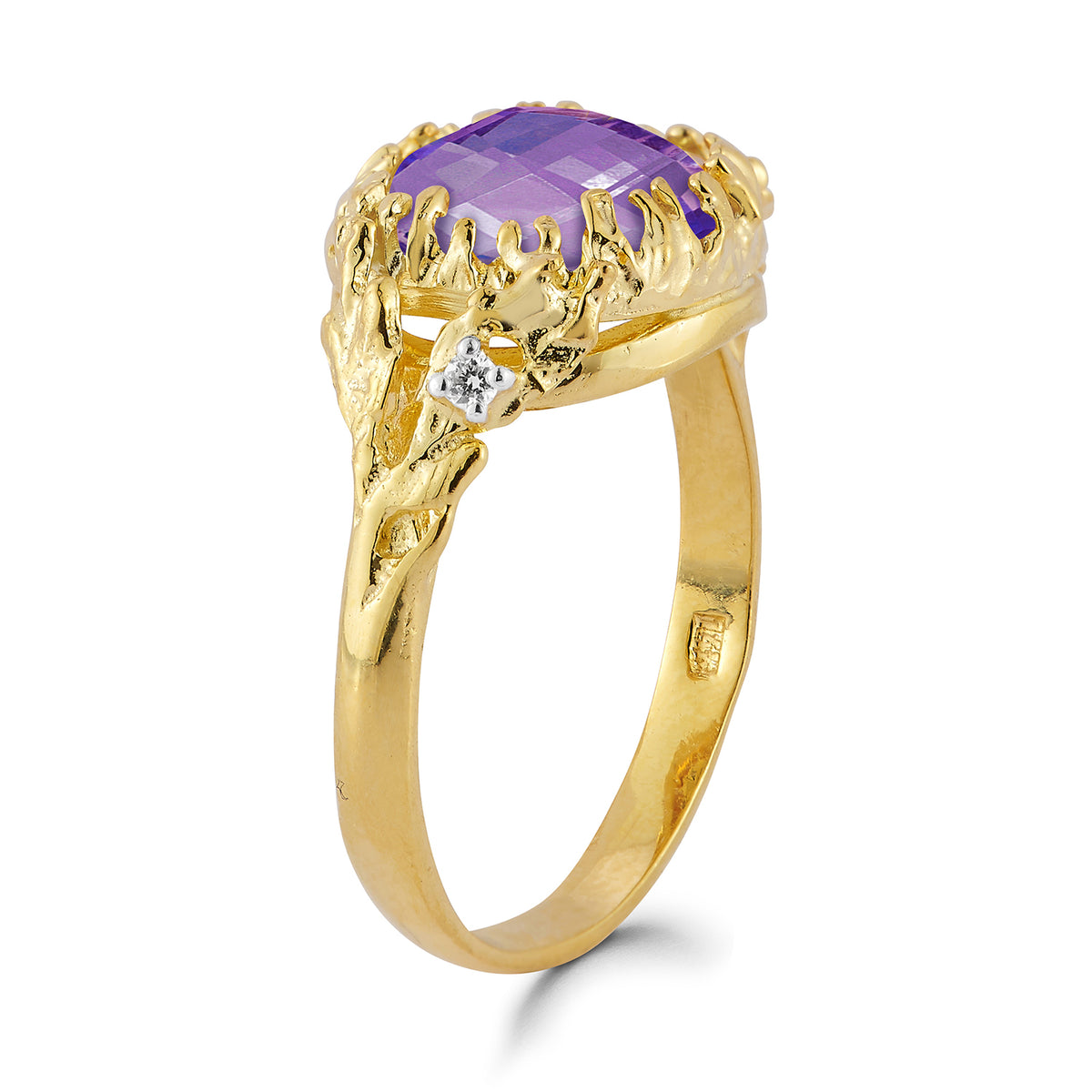 14K Gold 0.03 ct. tw. Diamond & 3.25CT Amethyst Cocktail Ring