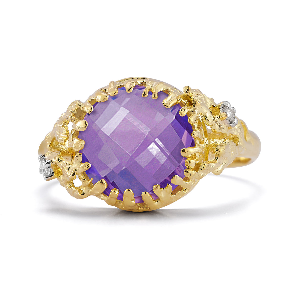 14K Gold 0.03 ct. tw. Diamond & 3.25CT Amethyst Cocktail Ring