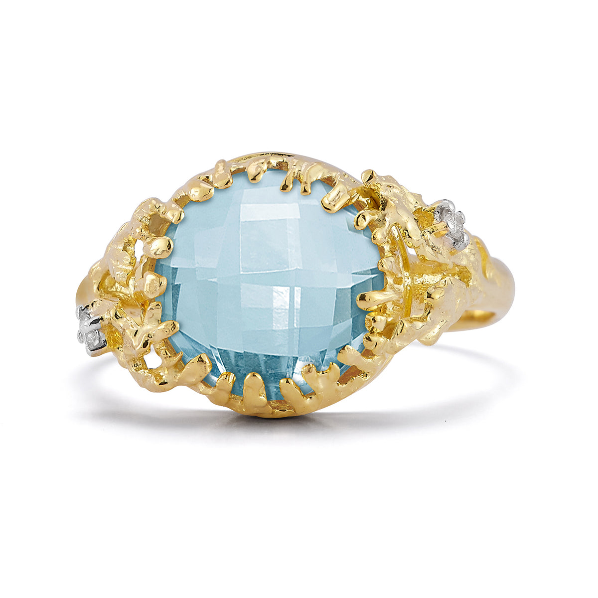 14K Gold 0.03 ct. tw. Diamond & 4.25CT Blue Topaz Cocktail Ring