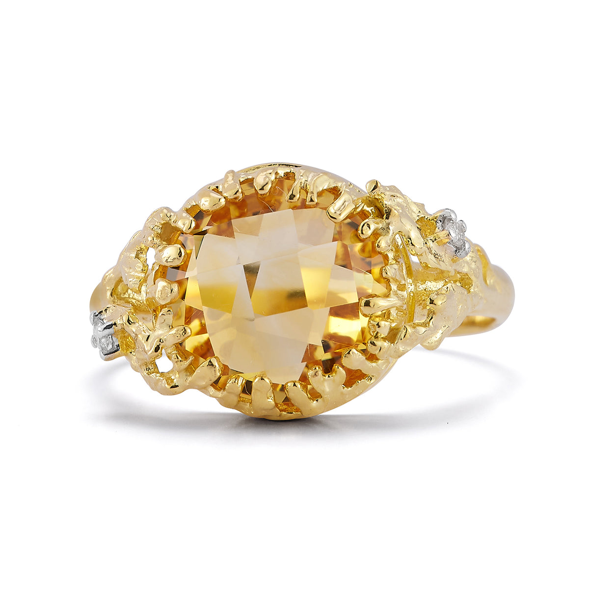 14K Gold 0.03 ct. tw. Diamond & 3.35CT Citrine Cocktail Ring