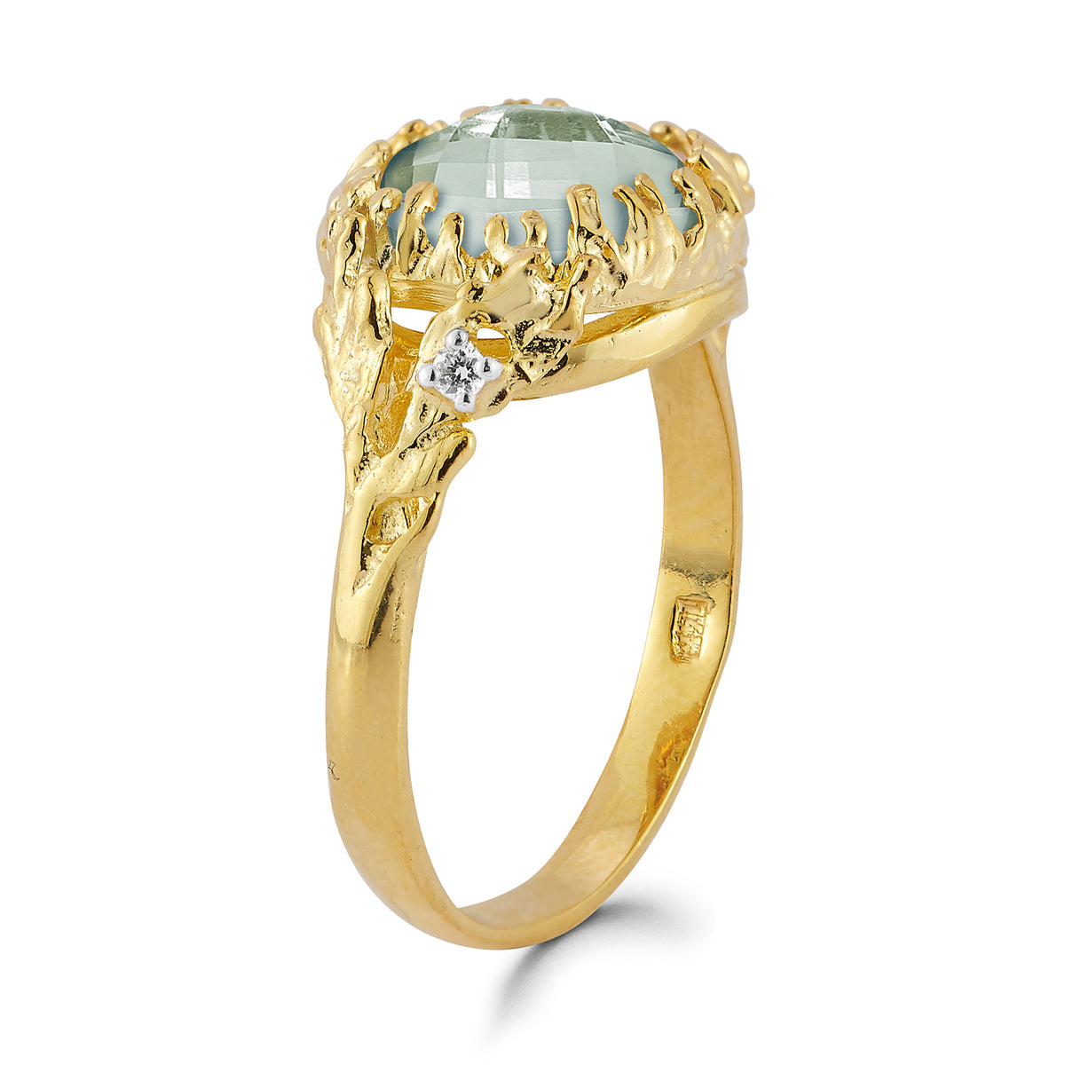 14K Gold 0.03 ct. tw. Diamond & 3.25CT Green Amethyst Cocktail Ring