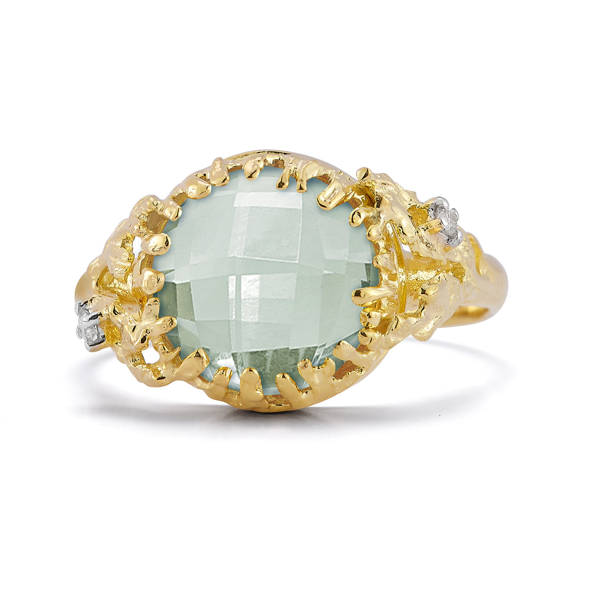 14K Gold 0.03 ct. tw. Diamond & 3.25CT Green Amethyst Cocktail Ring