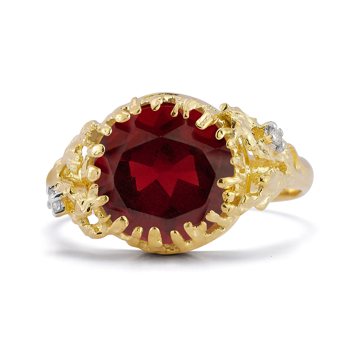 14K Gold 0.03 ct. tw. Diamond & 4.9CT Garnet Cocktail Ring