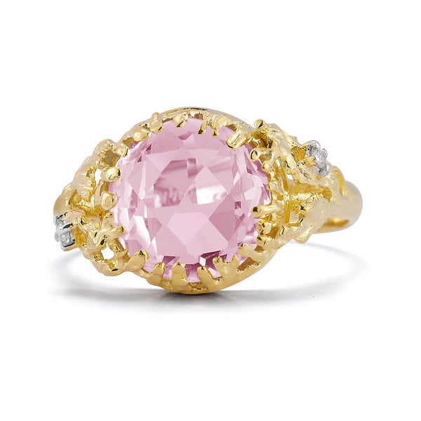 14K Gold 0.03 ct. tw. Diamond & 3.35CT Rose Quartz Cocktail Ring