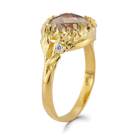 14K Gold 0.03 ct. tw. Diamond & 3.5CT Smokey Topaz Cocktail Ring