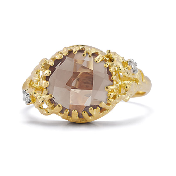 14K Gold 0.03 ct. tw. Diamond & 3.5CT Smokey Topaz Cocktail Ring