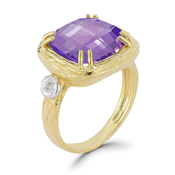 14K Gold 0.03 ct. tw. Diamond & 12mm 6.0CT Amethyst Color Ring