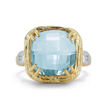 14K Gold 0.03 ct. tw. Diamond & 12mm 8.0CT Blue Topaz Color Ring