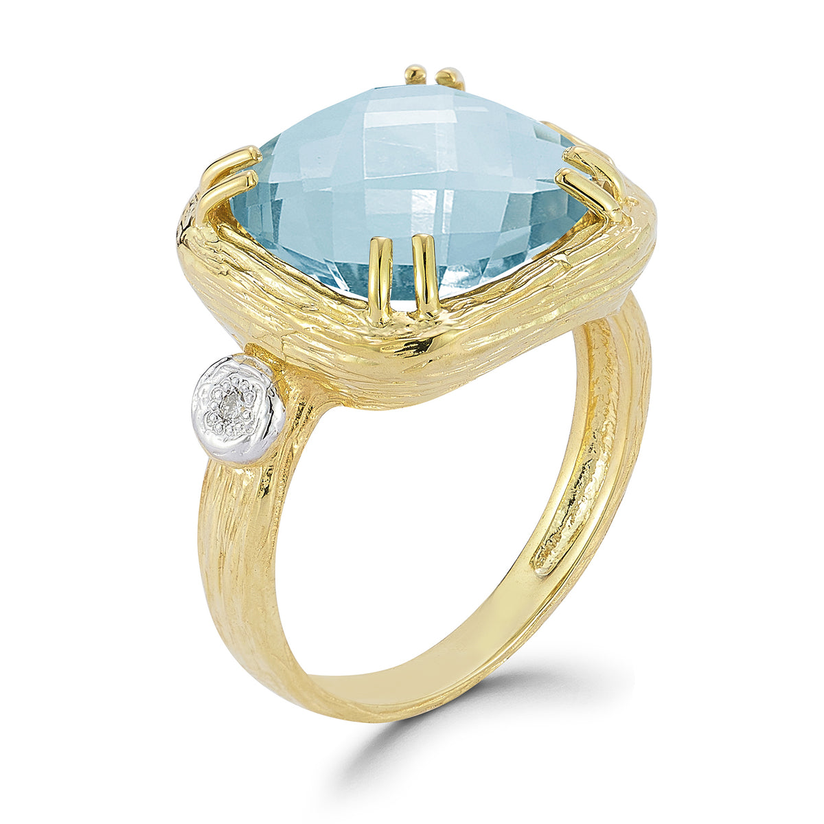 14K Gold 0.03 ct. tw. Diamond & 12mm 8.0CT Blue Topaz Color Ring