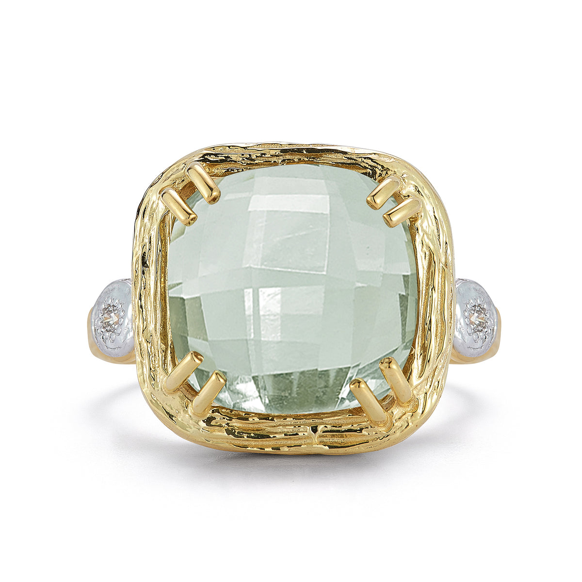 14K Gold 0.03 ct. tw. Diamond & 12mm 5.75CT Green Amethyst Color Ring