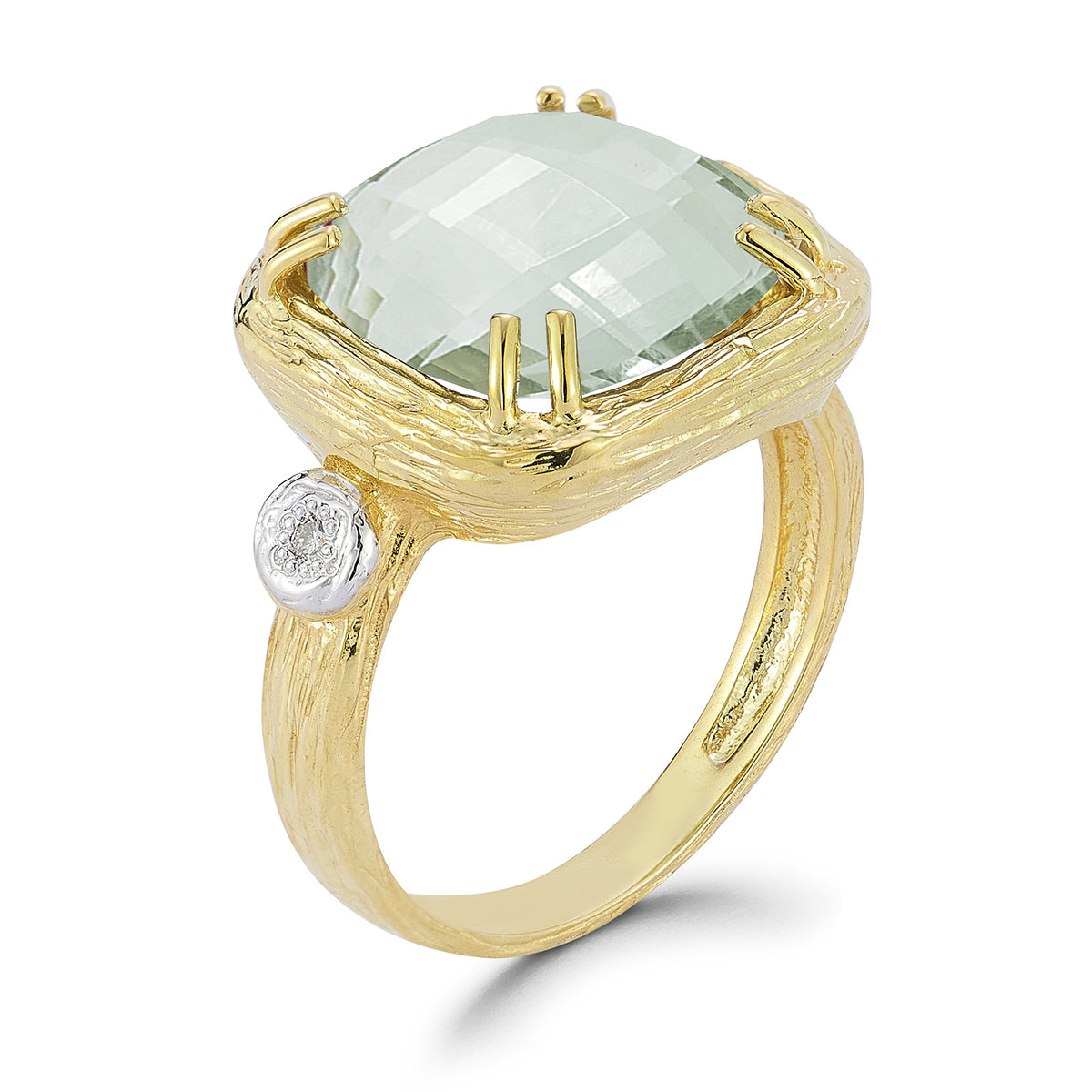 14K Gold 0.03 ct. tw. Diamond & 12mm 5.75CT Green Amethyst Color Ring
