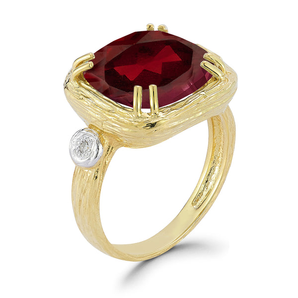 14K Gold 0.03 ct. tw. Diamond & 12mm 8.5CT Garnet Color Ring