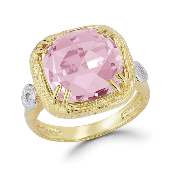 14K Gold 0.03 ct. tw. Diamond & 12mm 6.0CT Rose Quartz Color Ring