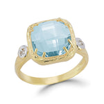 14K Gold 0.03 ct. tw. Diamond & 10mm 4.75CT Blue Topaz Color Ring