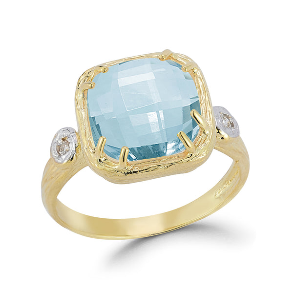 14K Gold 0.03 ct. tw. Diamond & 10mm 4.75CT Blue Topaz Color Ring