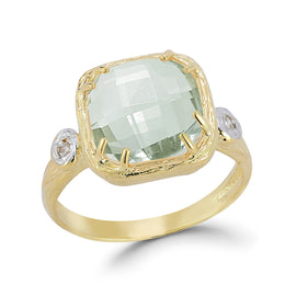 14K Gold 0.03 ct. tw. Diamond & 10mm 3.5CT Green Amethyst Color Ring