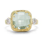 14K Gold 0.03 ct. tw. Diamond & 10mm 3.5CT Green Amethyst Color Ring