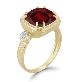 14K Gold 0.03 ct. tw. Diamond & 10mm 5.4CT Garnet Color Ring