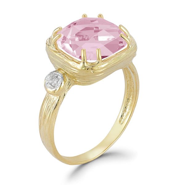 14K Gold 0.03 ct. tw. Diamond & 10mm 3.4CT Rose Quartz Color Ring