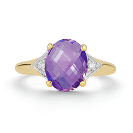 14K Gold 0.05 ct. tw. Diamond & 5.35CT Amethyst Cocktail Ring