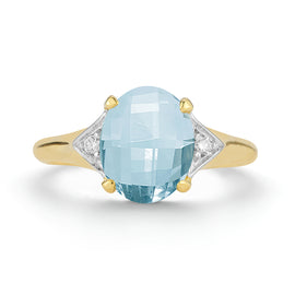 14K Gold 0.05 ct. tw. Diamond & 6.8CT Blue Topaz Cocktail Ring