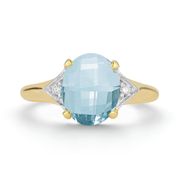 14K Gold 0.05 ct. tw. Diamond & 6.8CT Blue Topaz Cocktail Ring