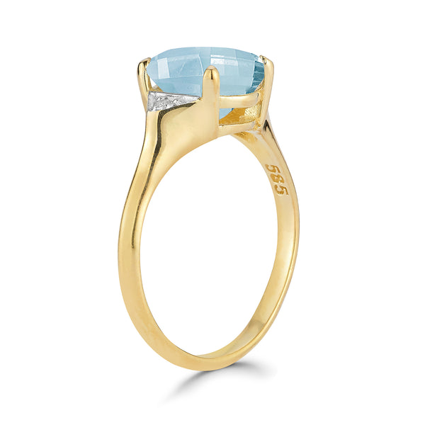 14K Gold 0.05 ct. tw. Diamond & 6.8CT Blue Topaz Cocktail Ring