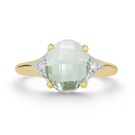 14K Gold 0.05 ct. tw. Diamond & 5.25CT Green Amethyst Cocktail Ring