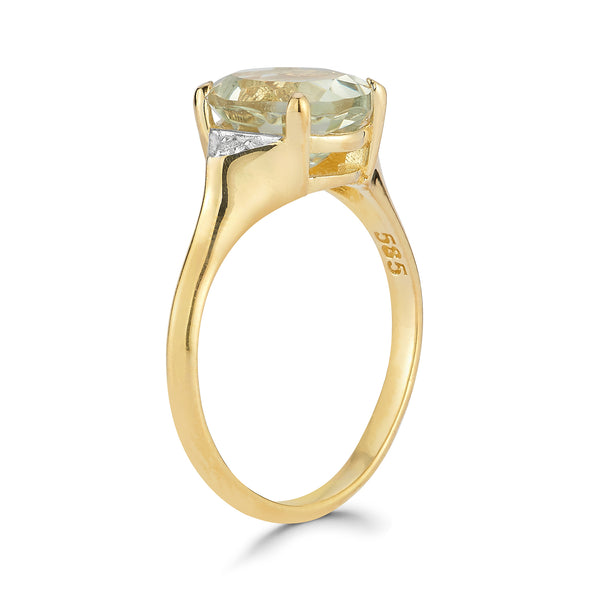 14K Gold 0.05 ct. tw. Diamond & 5.25CT Green Amethyst Cocktail Ring