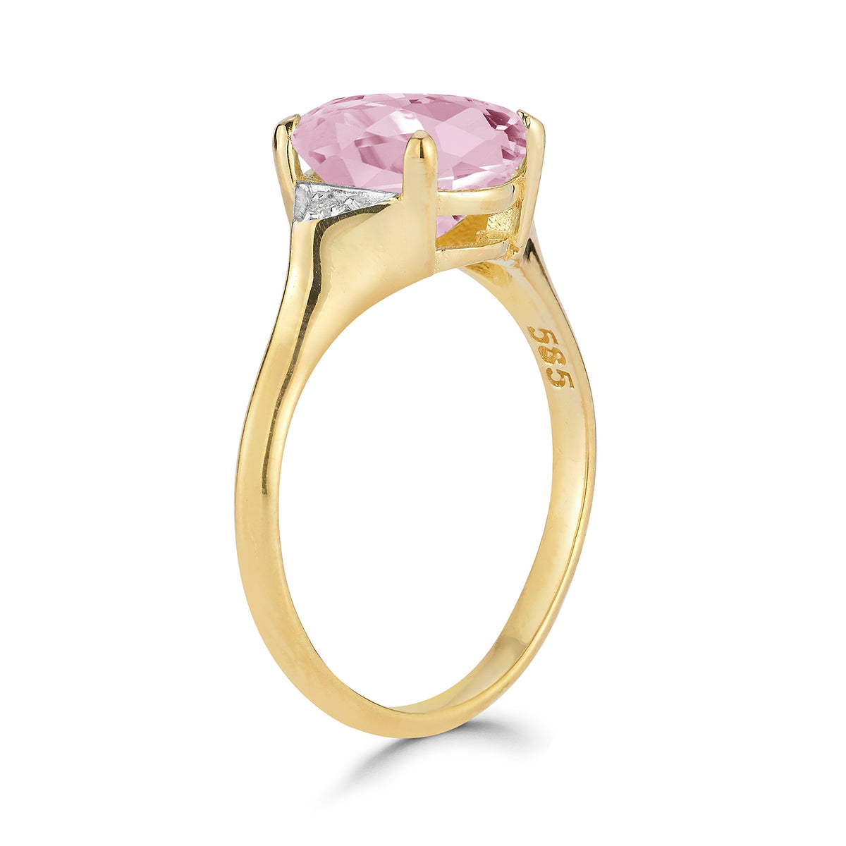 14K Gold 0.05 ct. tw. Diamond & 4.75CT Rose Quartz Cocktail Ring