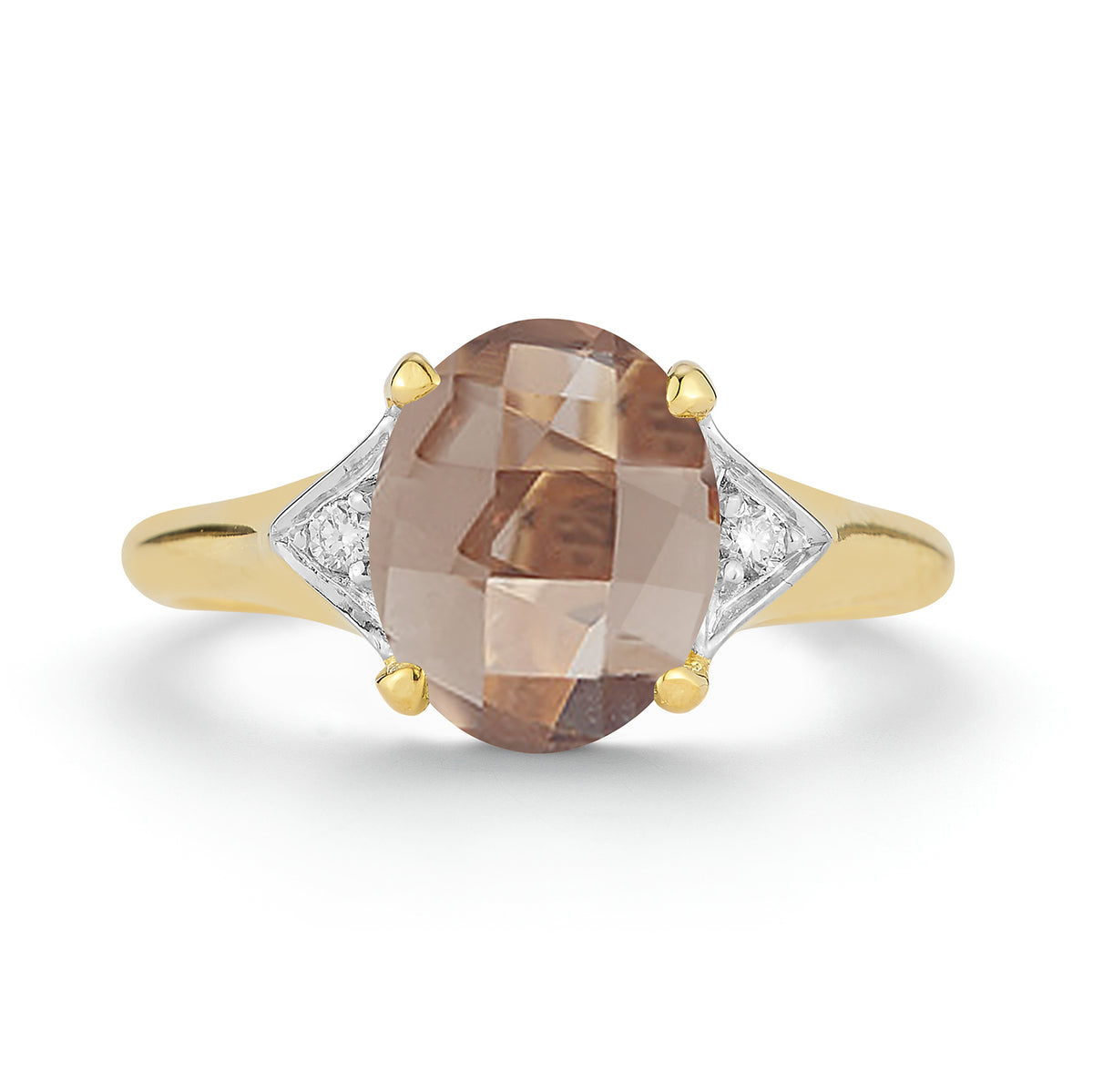 14K Gold 0.05 ct. tw. Diamond & 4.75CT Smokey Topaz Cocktail Ring