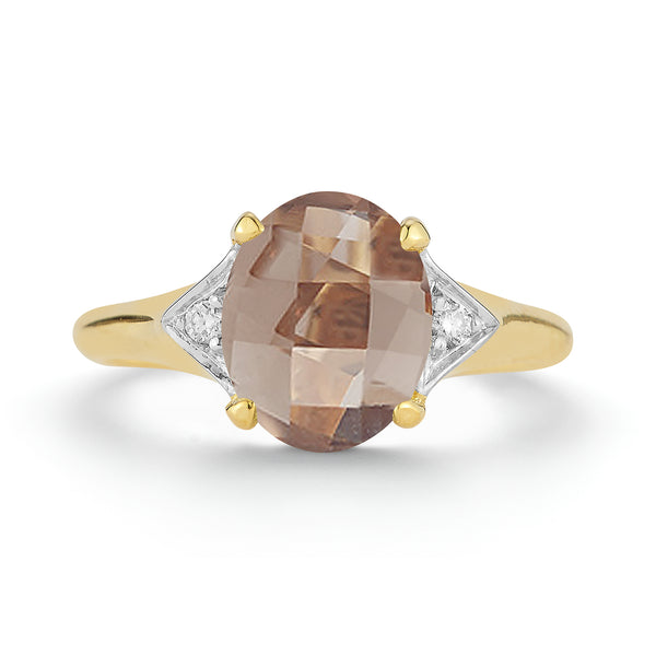 14K Gold 0.05 ct. tw. Diamond & 4.75CT Smokey Topaz Cocktail Ring