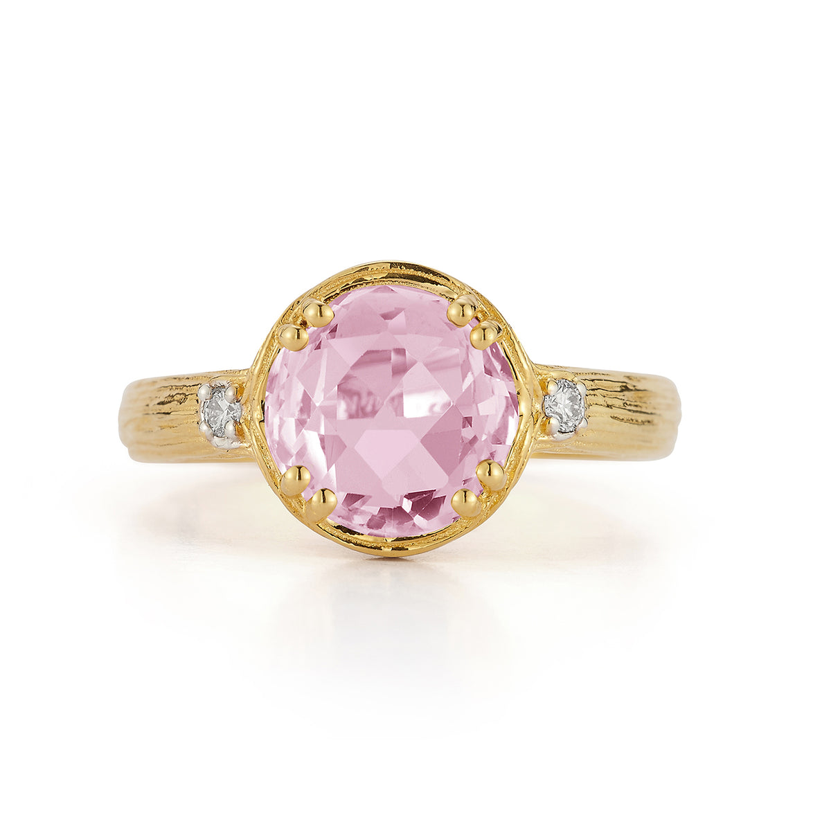 14K Gold 0.05 ct. tw. Diamond & 1.8CT Rose Quartz Cocktail Ring
