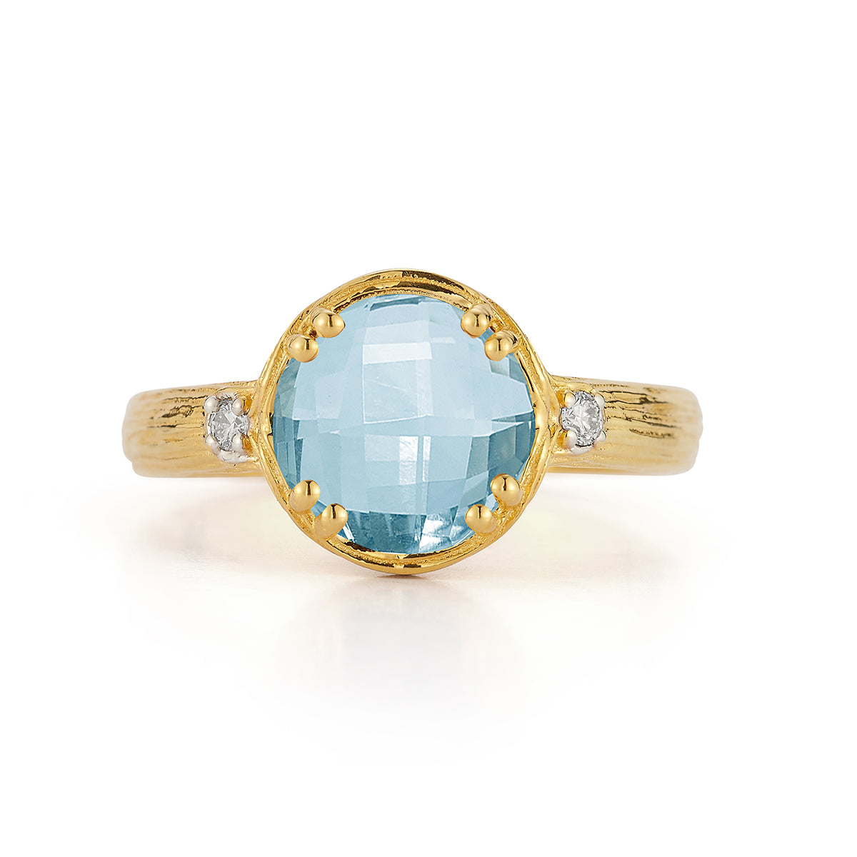 14K Gold 0.05 ct. tw. Diamond & 1.75 Blue Topaz Cocktail Ring